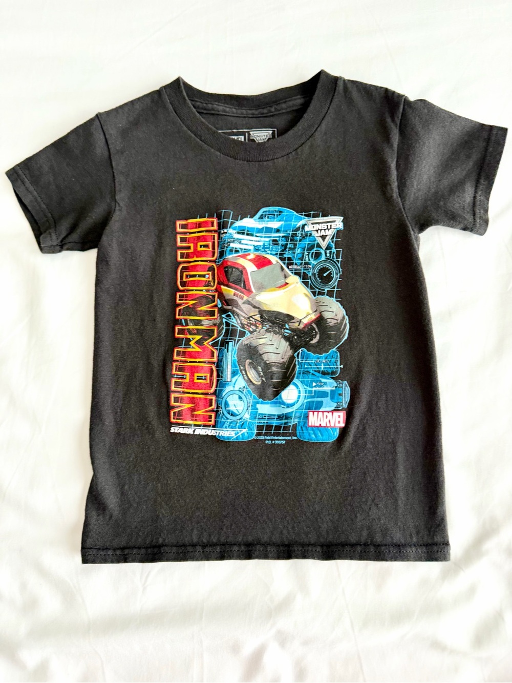 Monster Truck Marvel Iron Man Black Kids T-Shirt Youth XS